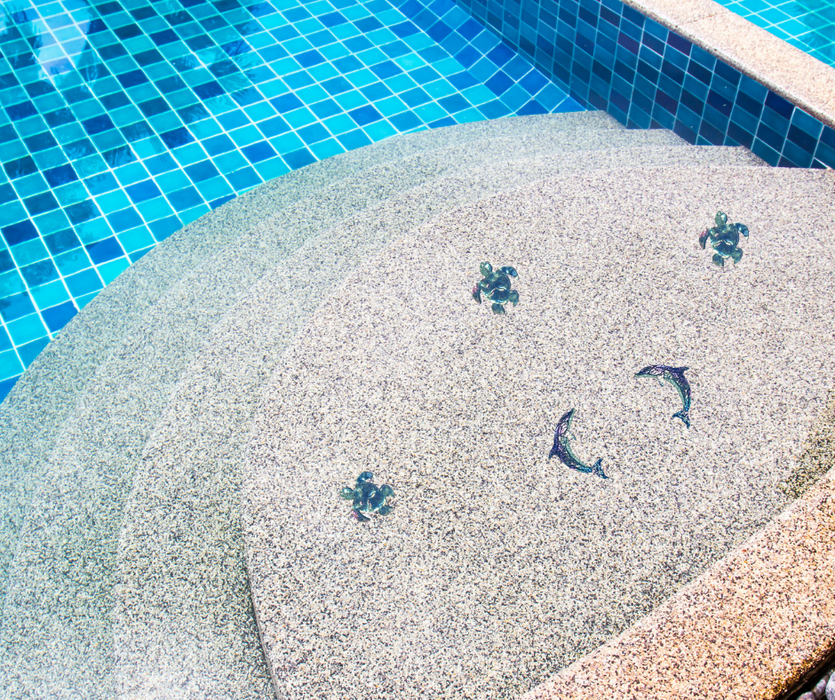 Aquatic Custom Tile Swimming Pool Step Marker Glass 2 Tone Dolphin 12.5 inches