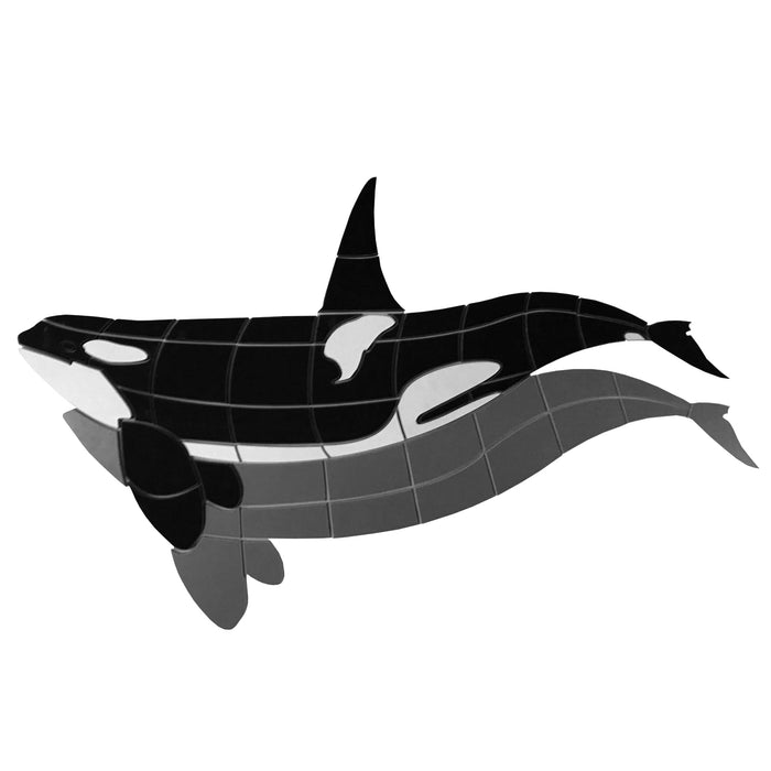 Aquatic Custom Tile Orca Whale 36 inch Porcelain Swimming Pool Mosaic with Shadows (36 inch with Shadow)
