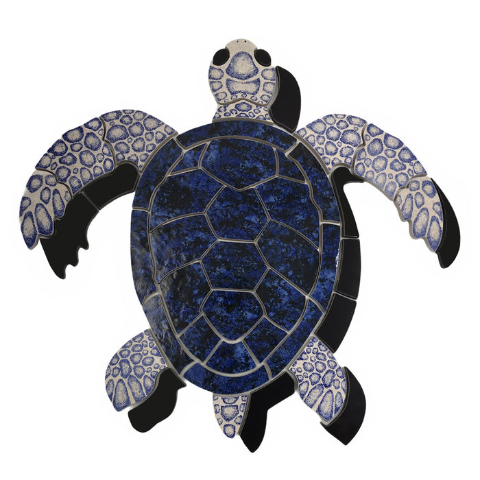 Aquatic Custom Tile Large 24" Blue Sea Turtle Porcelain Swimming Pool Mosaic