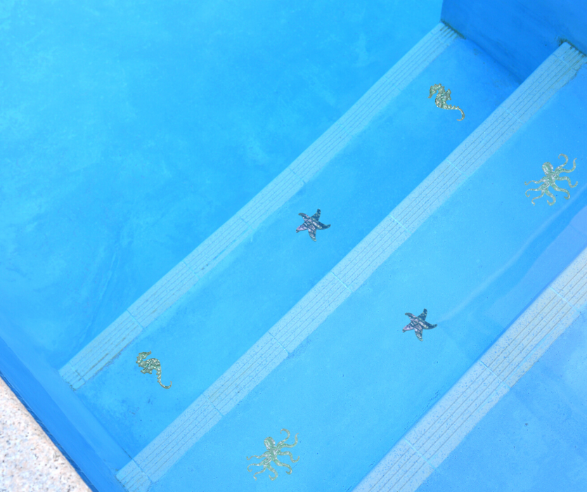 Aquatic Custom Tile Swimming Pool Step Marker Glass Octopus 6"x4" Aquamarine