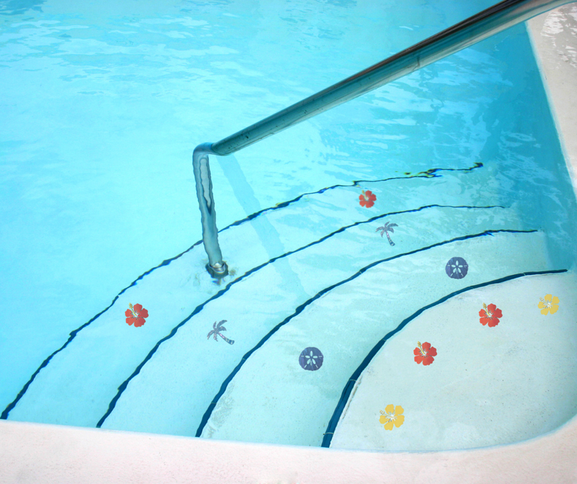 Aquatic Custom Tile Swimming Pool Step Marker Mosaic 5" Glass Palm Tree Deep Blue (2 Pack)