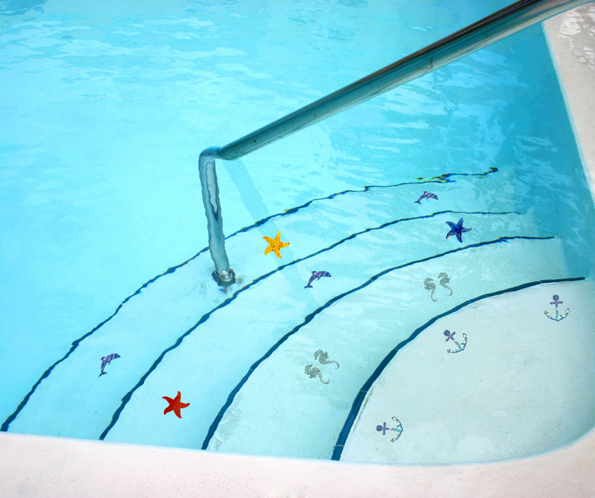 Aquatic Custom Tile Swimming Pool Step Marker Glass Seahorse 4"x1.5" Aquamarine