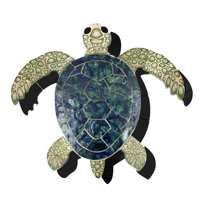 Aquatic Custom Tile Large 24" Green Sea Turtle Porcelain Swimming Pool Mosaic