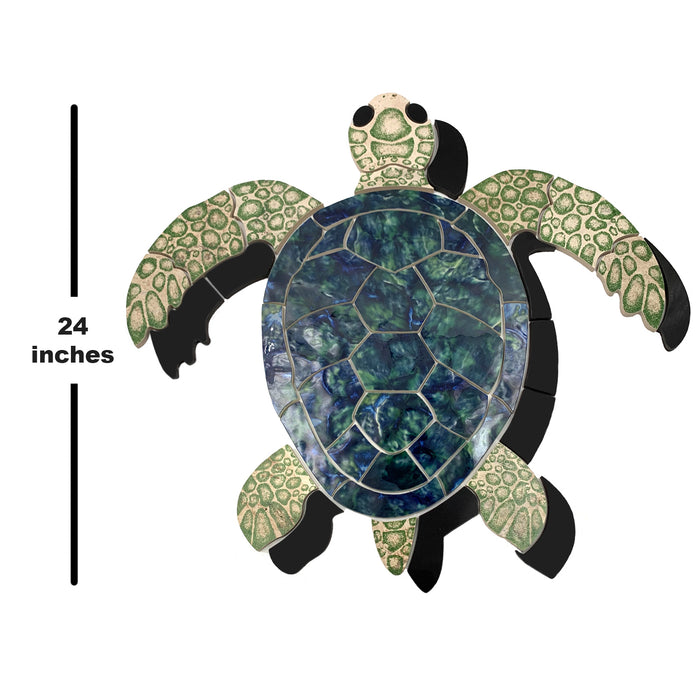 Aquatic Custom Tile Large 24" Green Sea Turtle Porcelain Swimming Pool Mosaic